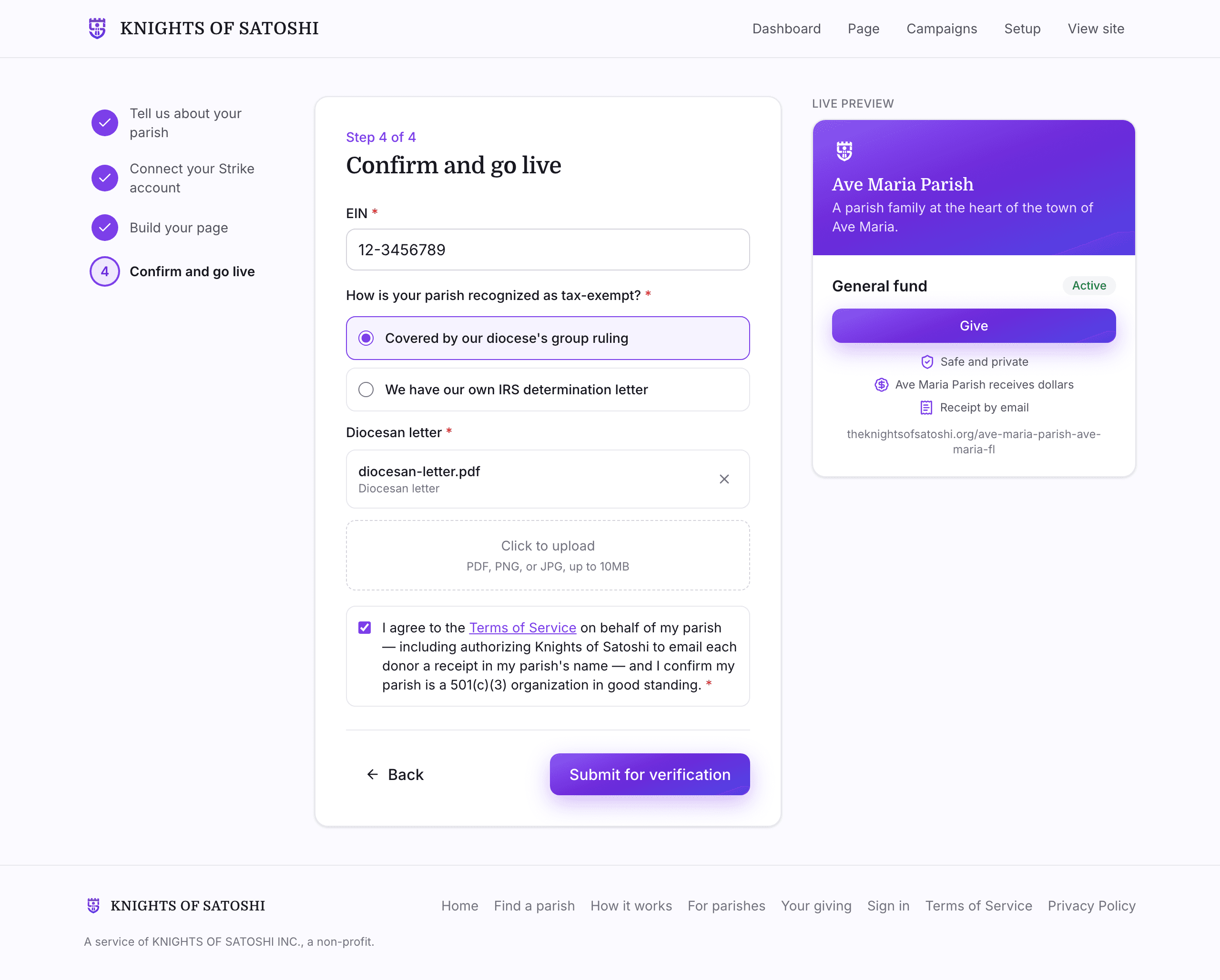 Screenshot of onboarding step 4, the confirmation screen.